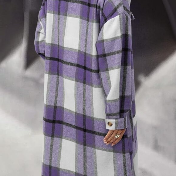 Comfy, relaxed loose fit brushed checked mid long flannel shirt coat - Picture 4 of 4